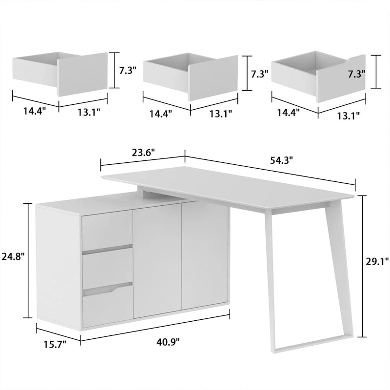 Bureau d'angle en L Marron/Noir et Chêne/Blanc avec tiroirs et armoire, 1 personne