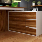 Bureau d'angle en L Marron/Noir et Chêne/Blanc avec tiroirs et armoire, 1 personne