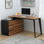 Bureau d'angle en L Marron/Noir et Chêne/Blanc avec tiroirs et armoire, 1 personne