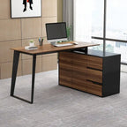 Bureau d'angle en L Marron/Noir et Chêne/Blanc avec tiroirs et armoire, 1 personne