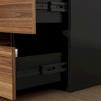 Bureau d'angle en L Marron/Noir et Chêne/Blanc avec tiroirs et armoire, 1 personne