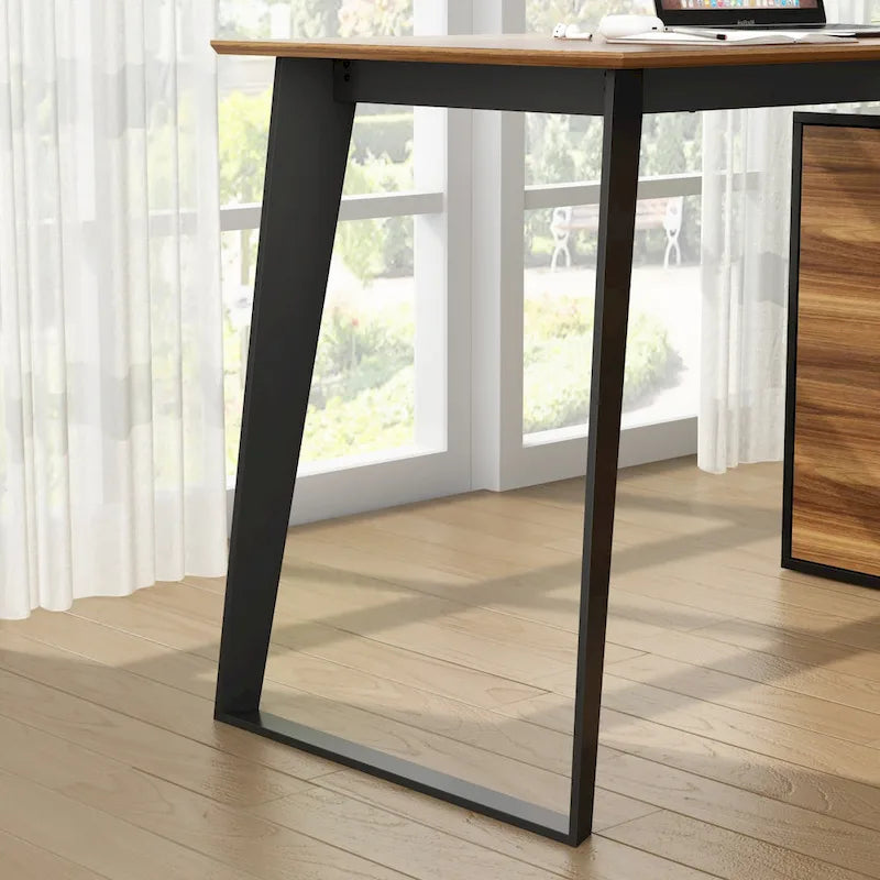 Bureau d'angle en L Marron/Noir et Chêne/Blanc avec tiroirs et armoire, 1 personne