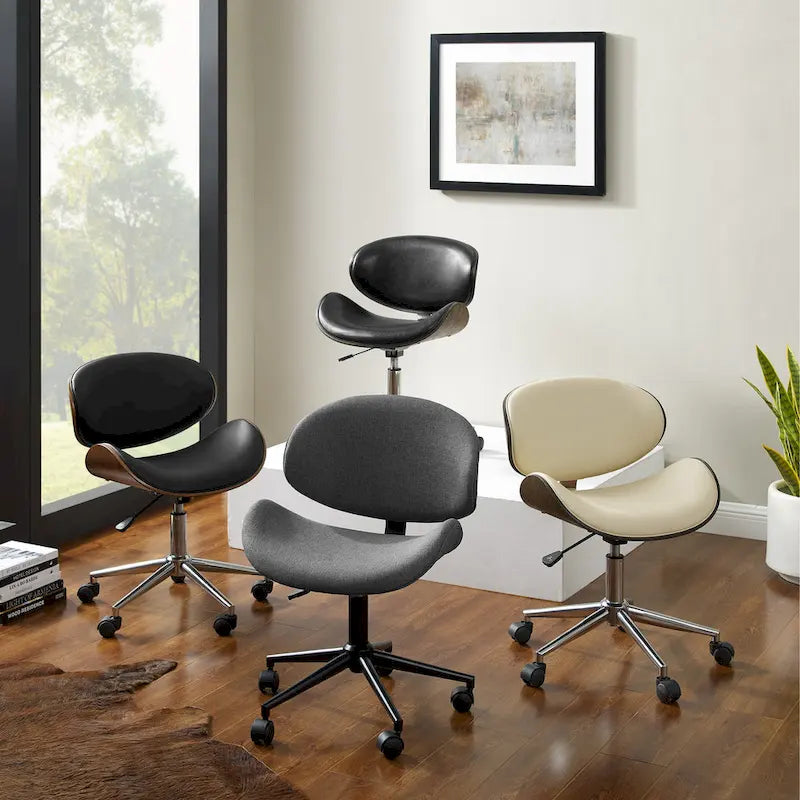 Noir / Gris / Beige, Chaise de bureau réglable de style moderne du milieu du siècle, Simple
