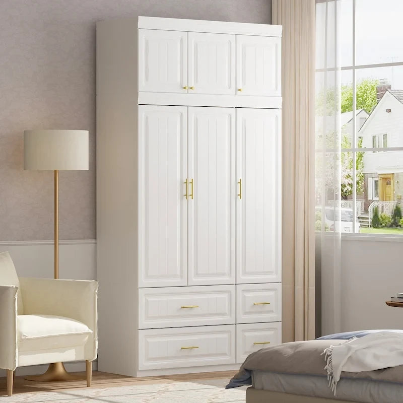 Armoire-penderie moderne autoportante meuble de rangement haut blanc - H93,7