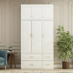 Armoire-penderie moderne autoportante meuble de rangement haut blanc - H93,7