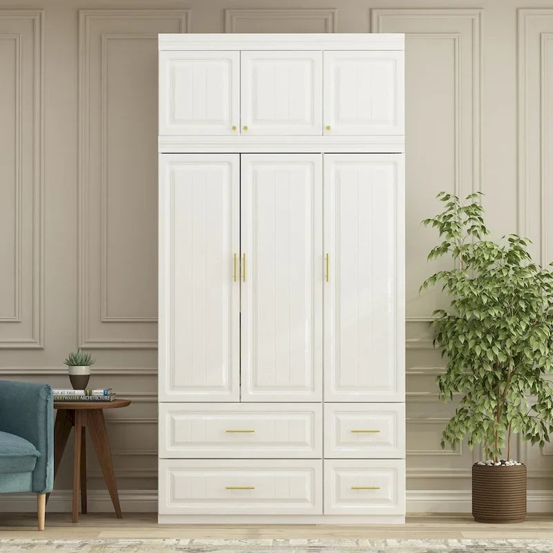 Armoire-penderie moderne autoportante meuble de rangement haut blanc - H93,7