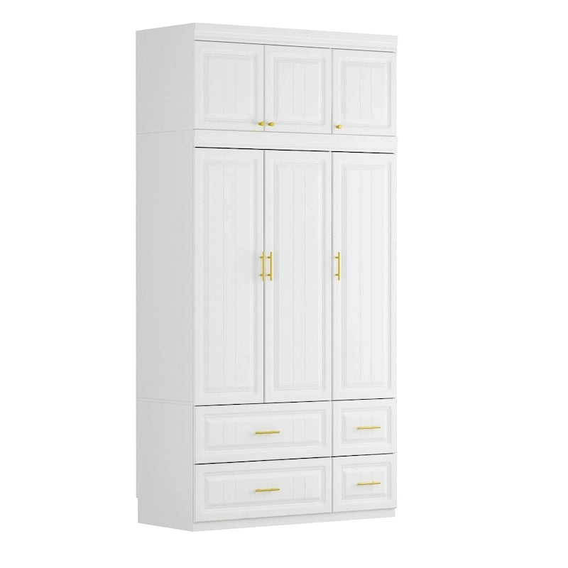 Armoire-penderie moderne autoportante meuble de rangement haut blanc - H93,7