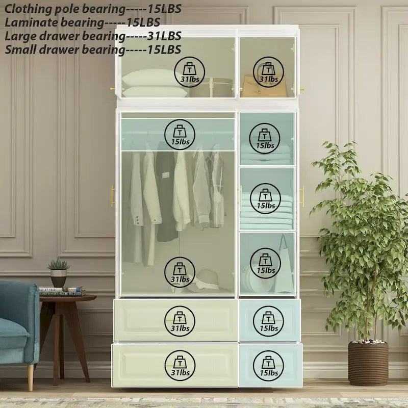 Armoire-penderie moderne autoportante meuble de rangement haut blanc - H93,7