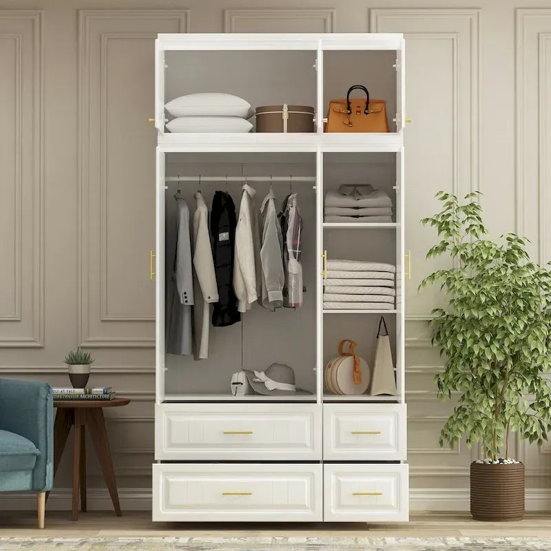 Armoire-penderie moderne autoportante meuble de rangement haut blanc - H93,7