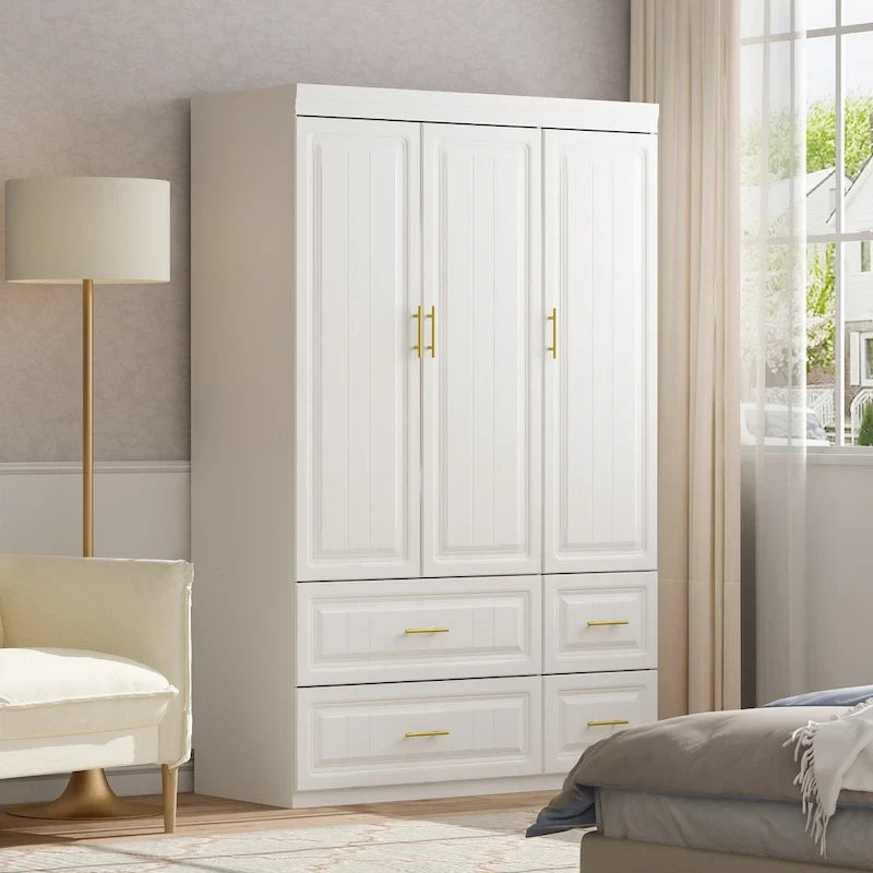Armoire-penderie moderne autoportante meuble de rangement haut blanc - H93,7
