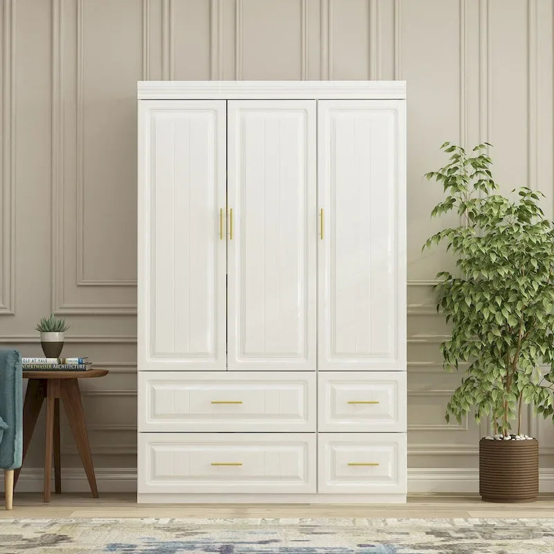 Armoire-penderie moderne autoportante meuble de rangement haut blanc - H93,7