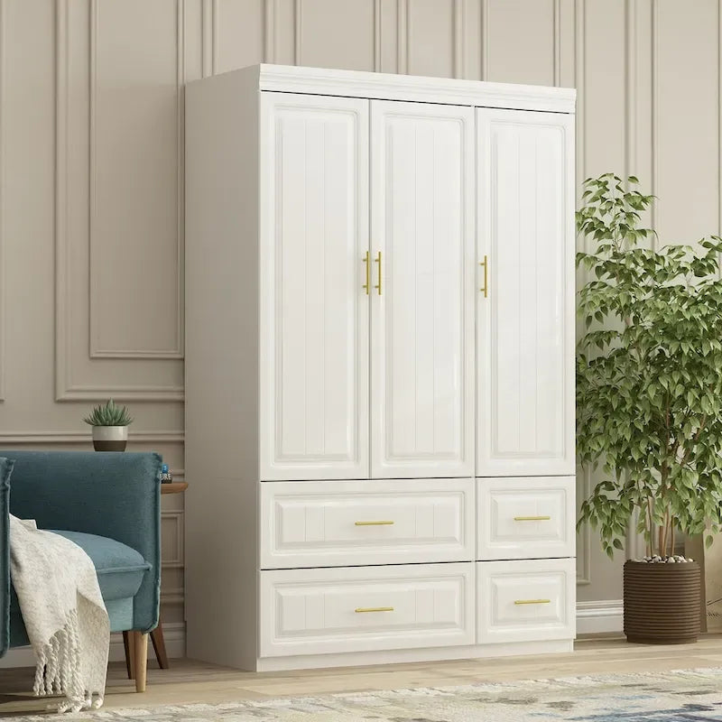 Armoire-penderie moderne autoportante meuble de rangement haut blanc - H93,7
