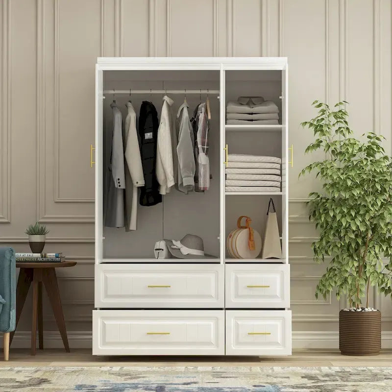 Armoire-penderie moderne autoportante meuble de rangement haut blanc - H93,7