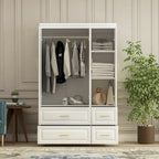 Armoire-penderie moderne autoportante meuble de rangement haut blanc - H93,7