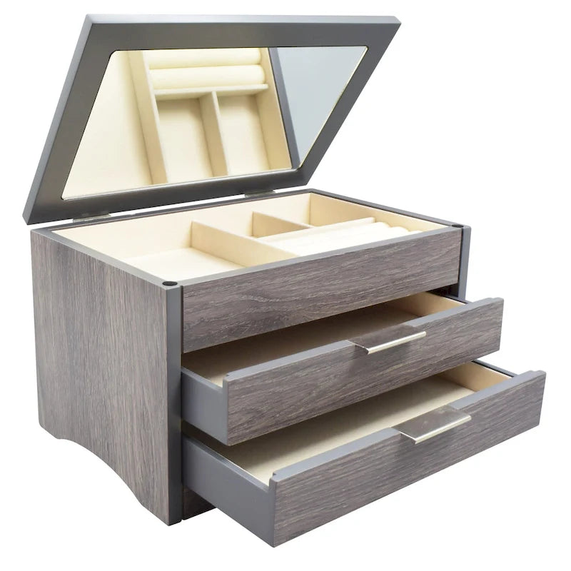 Boîte à bijoux en bois gris vieilli