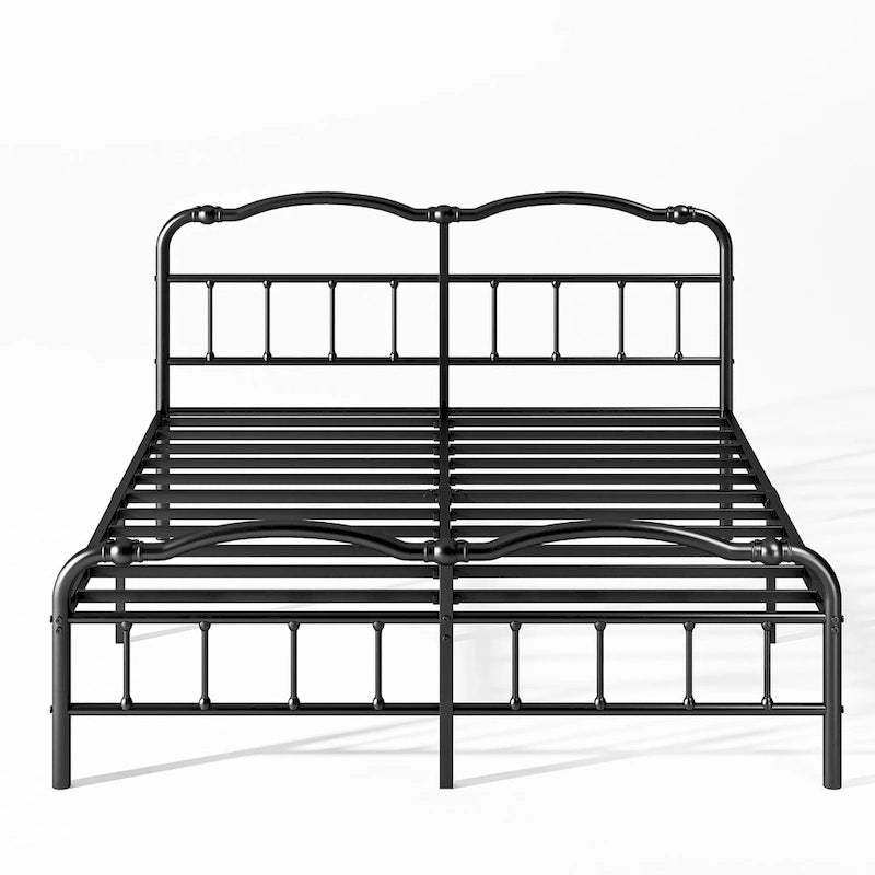 Cadre de lit en métal noir, tête et pied de lit ondulés, 1 à 2 personnes