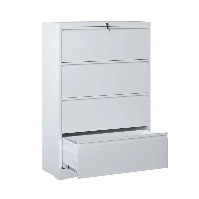 Classeur latéral en acier à 4 tiroirs noir/blanc, verrouillable, utilisation par 1 à 2 personnes