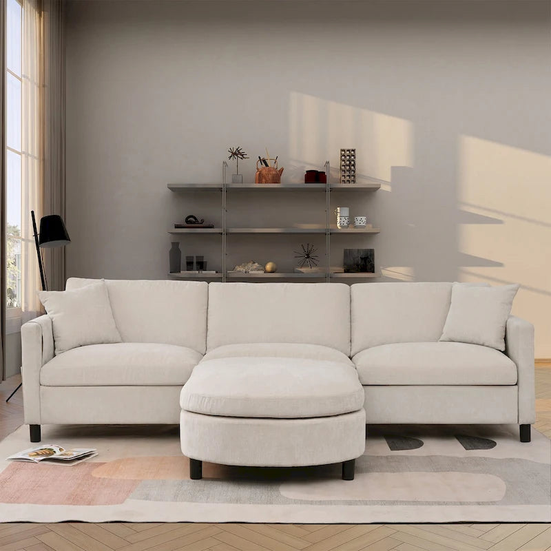 107,87'Canapé d'angle avec 1 pouf, coussin d'assise et coussin de dossier amovibles