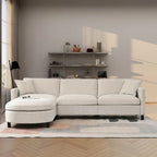 107,87'Canapé d'angle avec 1 pouf, coussin d'assise et coussin de dossier amovibles