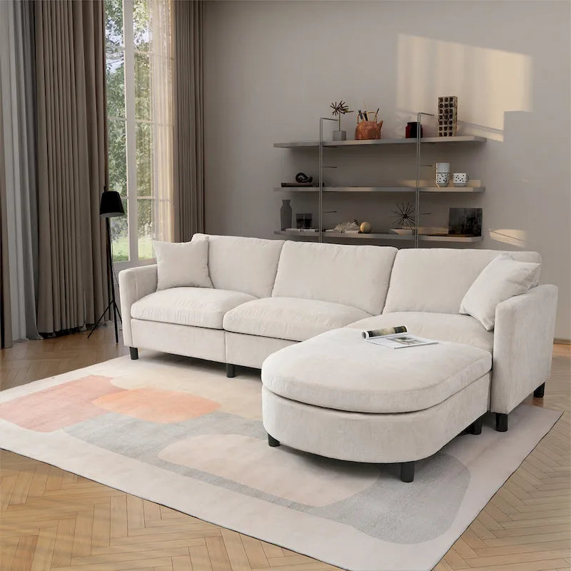 107,87'Canapé d'angle avec 1 pouf, coussin d'assise et coussin de dossier amovibles