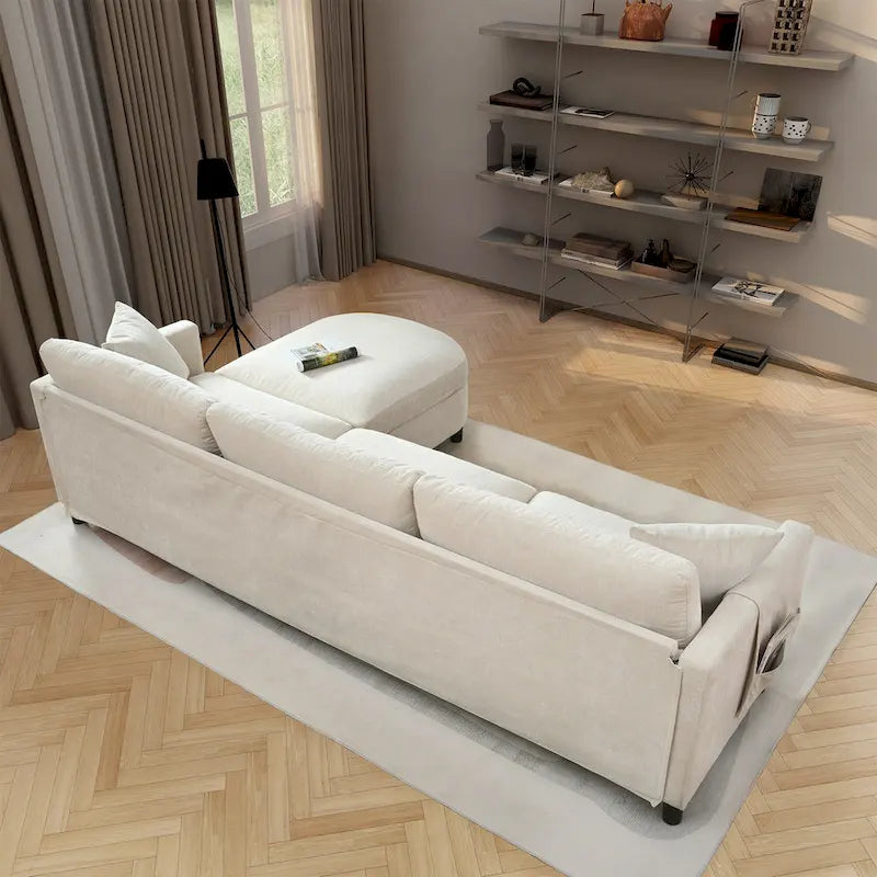 107,87'Canapé d'angle avec 1 pouf, coussin d'assise et coussin de dossier amovibles
