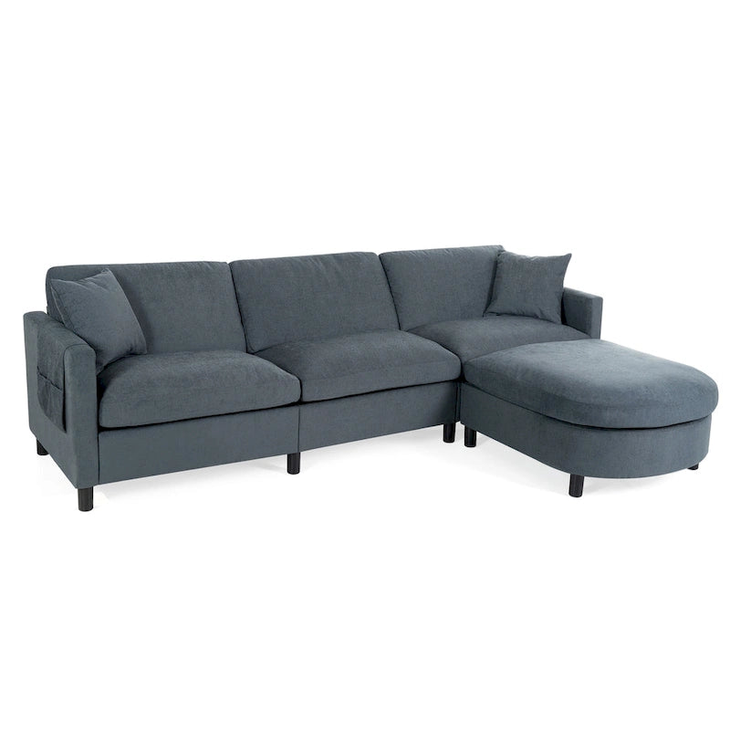 107,87'Canapé d'angle avec 1 pouf, coussin d'assise et coussin de dossier amovibles