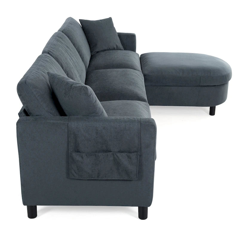 107,87'Canapé d'angle avec 1 pouf, coussin d'assise et coussin de dossier amovibles