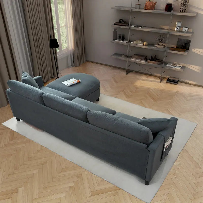 107,87'Canapé d'angle avec 1 pouf, coussin d'assise et coussin de dossier amovibles