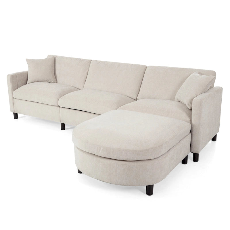 107,87'Canapé d'angle avec 1 pouf, coussin d'assise et coussin de dossier amovibles