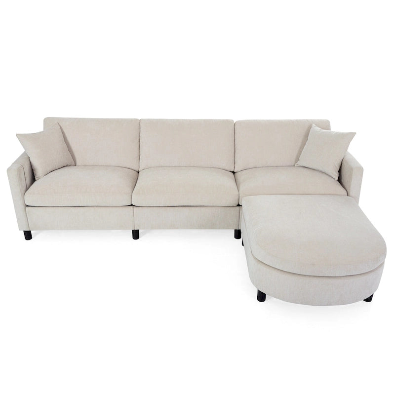 107,87'Canapé d'angle avec 1 pouf, coussin d'assise et coussin de dossier amovibles