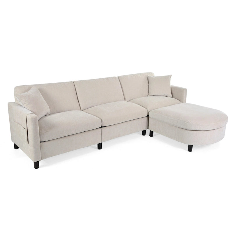 107,87'Canapé d'angle avec 1 pouf, coussin d'assise et coussin de dossier amovibles