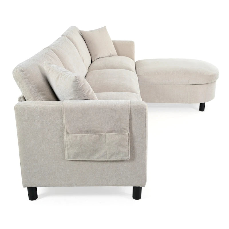 107,87'Canapé d'angle avec 1 pouf, coussin d'assise et coussin de dossier amovibles