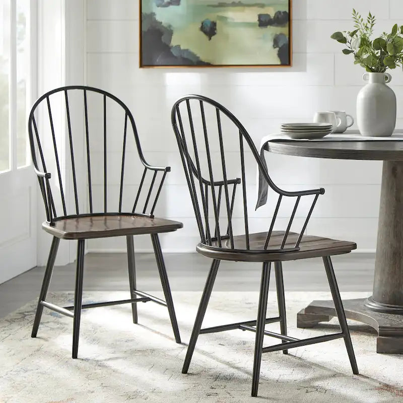 Simple Living Milo Mixed Media Spindle Arm Chairs (Set of 2) - N/A