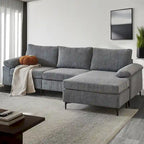 Canapé d'angle en velours côtelé noir / camel / gris avec pouf, réversible, 3 places