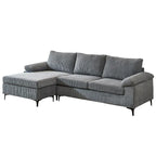 Canapé d'angle en velours côtelé noir / camel / gris avec pouf, réversible, 3 places