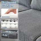 Canapé d'angle en velours côtelé noir / camel / gris avec pouf, réversible, 3 places