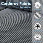 Canapé d'angle en velours côtelé noir / camel / gris avec pouf, réversible, 3 places