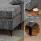 Canapé d'angle en velours côtelé noir / camel / gris avec pouf, réversible, 3 places