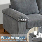 Canapé d'angle en velours côtelé noir / camel / gris avec pouf, réversible, 3 places