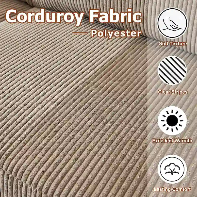 Canapé d'angle en velours côtelé noir / camel / gris avec pouf, réversible, 3 places