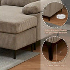 Canapé d'angle en velours côtelé noir / camel / gris avec pouf, réversible, 3 places
