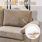Canapé d'angle en velours côtelé noir / camel / gris avec pouf, réversible, 3 places