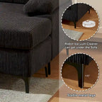 Canapé d'angle en velours côtelé noir / camel / gris avec pouf, réversible, 3 places