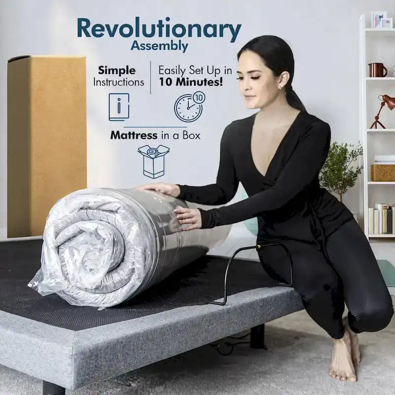 Cadre de lit réglable gris avec matelas hybride de 35,5 cm, massage et USB, 1 à 2 personnes