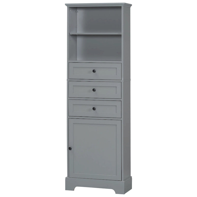Meuble de rangement haut blanc et gris, 3 tiroirs et étagères réglables, 1 personne