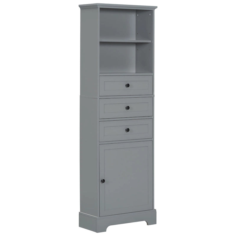 Meuble de rangement haut blanc et gris, 3 tiroirs et étagères réglables, 1 personne