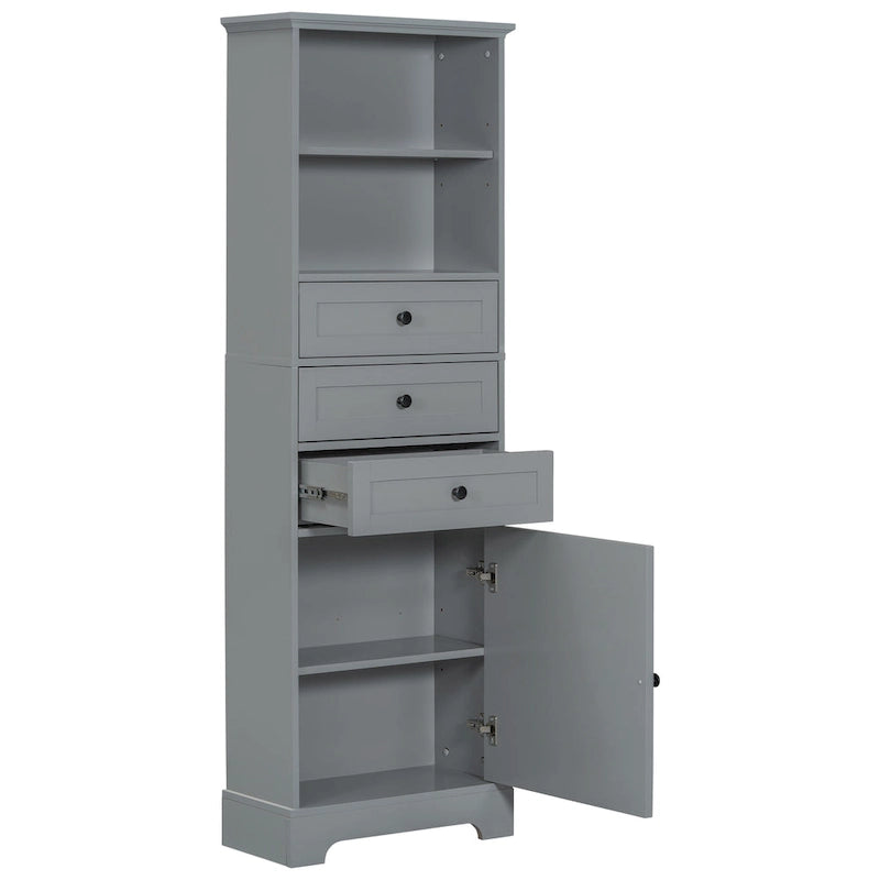 Meuble de rangement haut blanc et gris, 3 tiroirs et étagères réglables, 1 personne