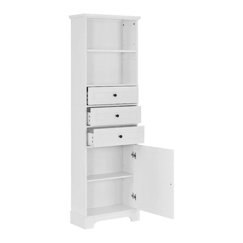 Meuble de rangement haut blanc et gris, 3 tiroirs et étagères réglables, 1 personne