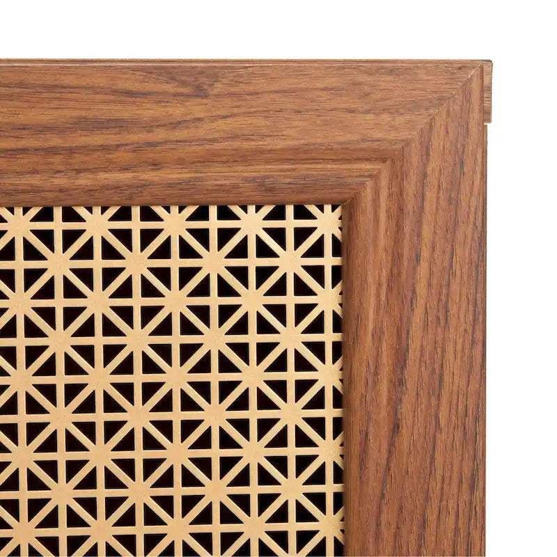 Meuble TV multimédia 4 portes 63" avec treillis doré, finition bois – Blanc délavé / Noyer / Chêne / Noir