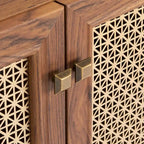 Meuble TV multimédia 4 portes 63" avec treillis doré, finition bois – Blanc délavé / Noyer / Chêne / Noir